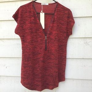 SMX Knit red and black Zip Front top